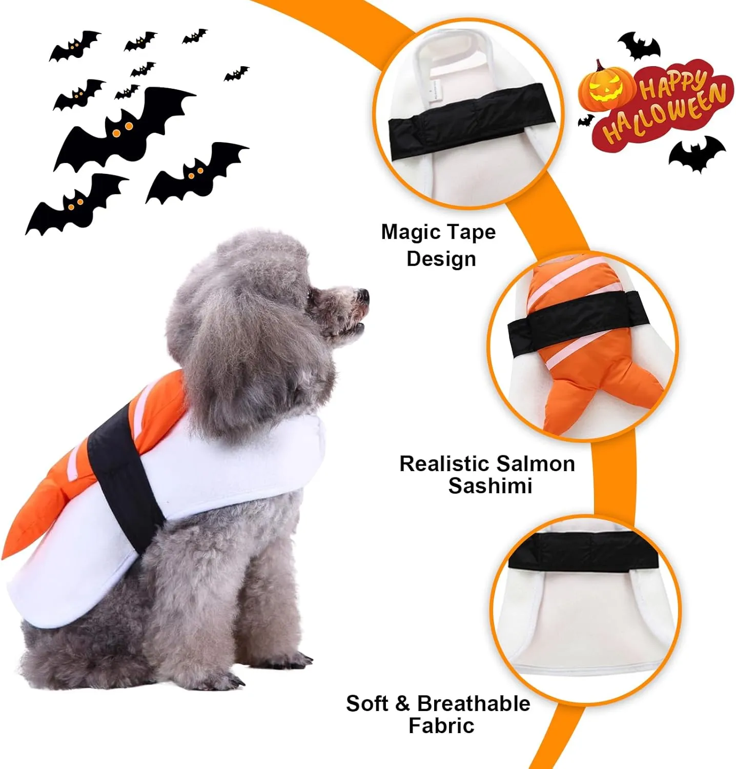 Sushi Dog Halloween Costume Fish Food Pet Costume, Cat Puppy Halloween Costume for Small Medium Dogs Pet Apparel, Funny Dog Outfits Cosplay Costume for Halloween Party Christmas Photo Props