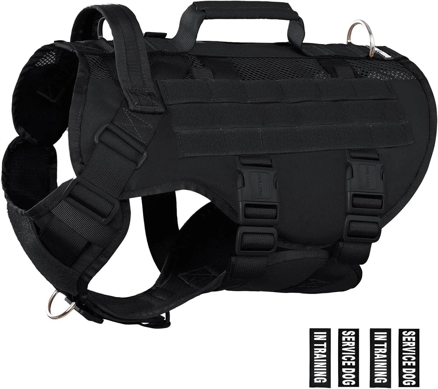 Tactical Dog Harness for Large Dogs, Breathable Air Mesh Dog Vest Harness, Service Dog Vest with Double Handles, No Pull Military Molle Vests for Walking Hiking Training