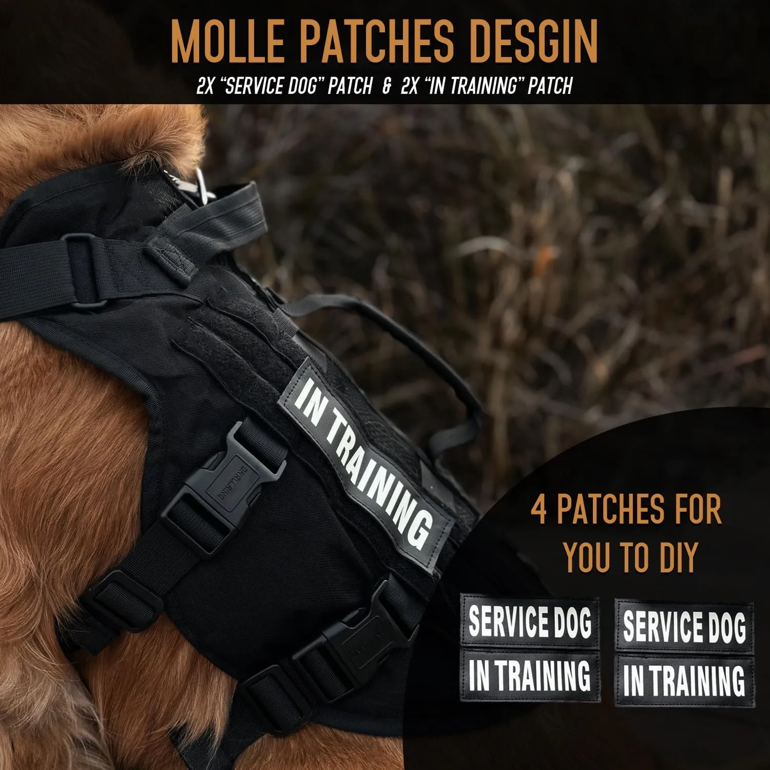 Tactical Dog Harness for Large Dogs, Breathable Air Mesh Dog Vest Harness, Service Dog Vest with Double Handles, No Pull Military Molle Vests for Walking Hiking Training