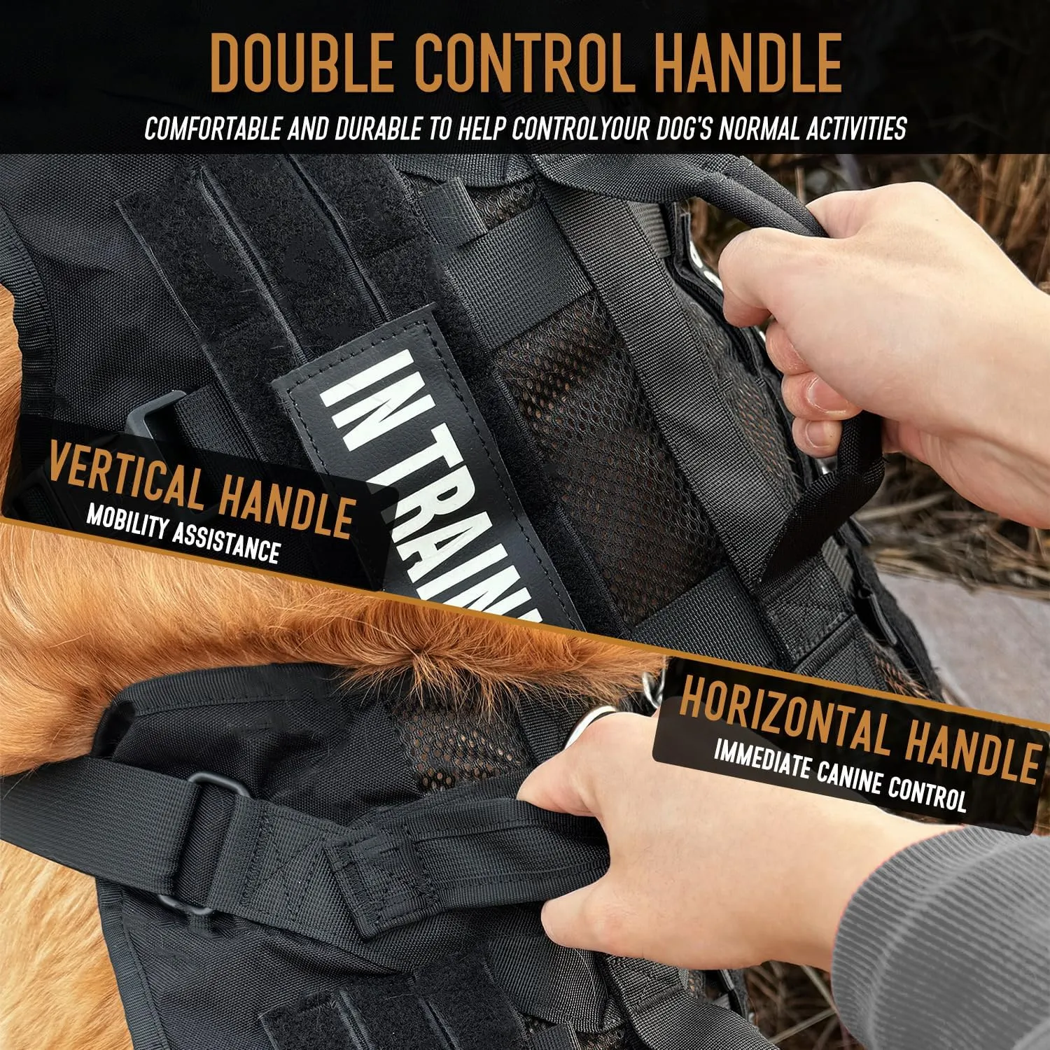 Tactical Dog Harness for Large Dogs, Breathable Air Mesh Dog Vest Harness, Service Dog Vest with Double Handles, No Pull Military Molle Vests for Walking Hiking Training