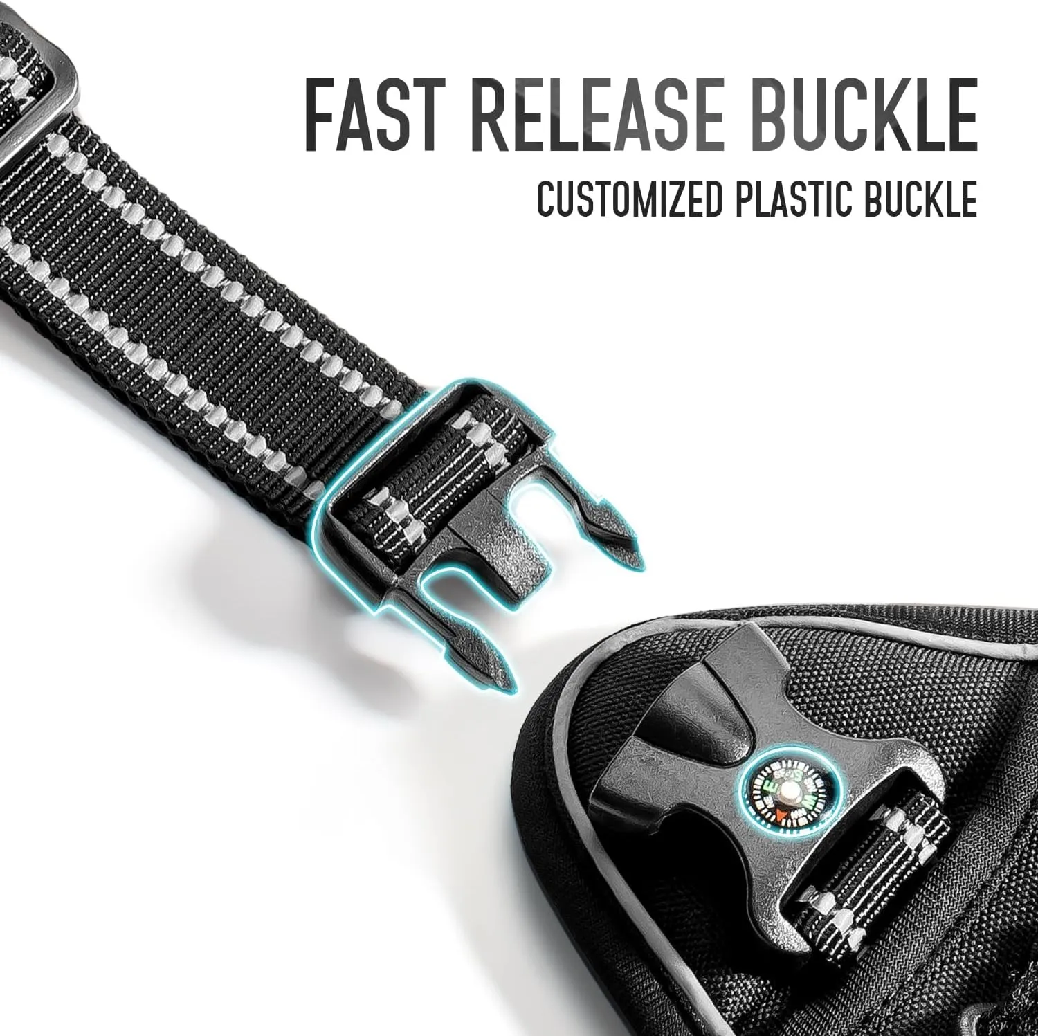 Tactical Dog Harness with Leash for Medium Large Dogs, Dog Car Leash Seat Belt with 5.5Ft No Pull Shock Absorbing, Leash Set with ID Card (Black, M)