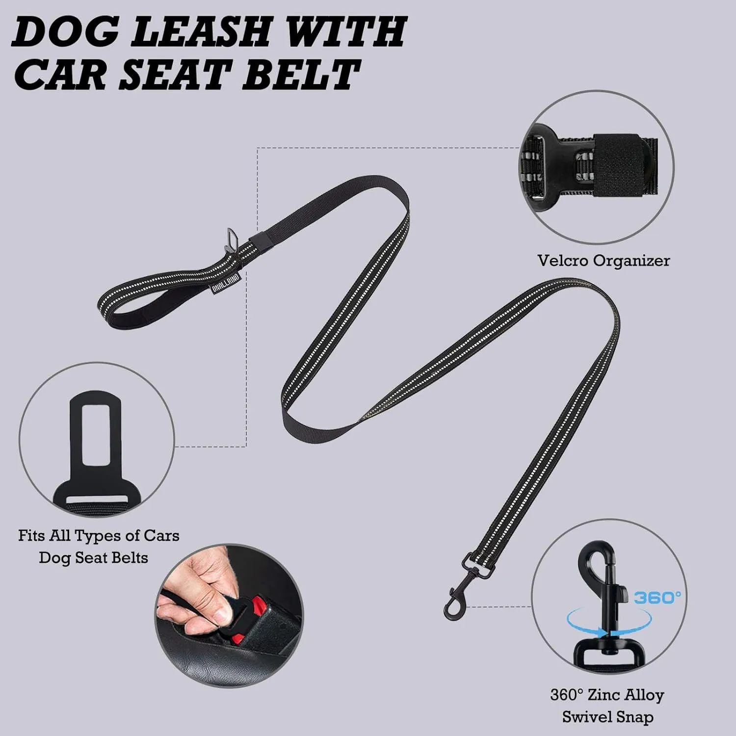 Tactical Dog Harness with Leash for Medium Large Dogs, Dog Car Leash Seat Belt with 5.5Ft No Pull Shock Absorbing, Leash Set with ID Card (Black, M)
