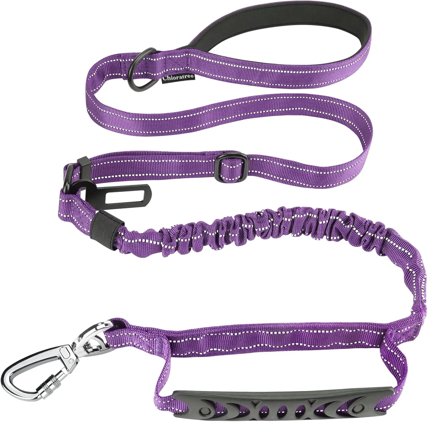 Tactical Dog Leash Heavy Duty, 4-6FT Shock Absorbing Bungee Dog Leash, Reflective Military Strong No Pull Dog Leash with 2 Padded Handle and Car Seatbelt for Medium Large Dogs, Purple