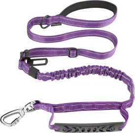 Tactical Dog Leash Heavy Duty, 4-6FT Shock Absorbing Bungee Dog Leash, Reflective Military Strong No Pull Dog Leash with 2 Padded Handle and Car Seatbelt for Medium Large Dogs, Purple