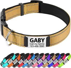 TagME Dog Collar with Name Plate, Personalized Dog Collar for Extra Large Dogs,Custom Reflective Padded Pet Collars with Engraved Slide on ID Tags,Khaki