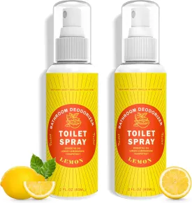 Toilet Spray for Poop Lemon, 100% Natural Plant Essential Oil, Bathroom Spray Odor Eliminator, 2 Pack Each 2 Fl Oz