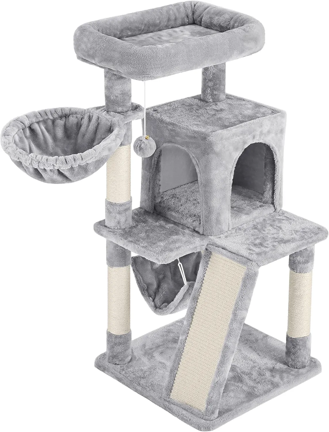 Topeakmart 40In Cat Tower Tree with Cozy Perches Condo & Sisal-Covered Scratching Posts & Soft Platform, Light Gray