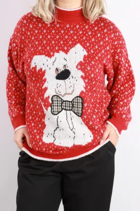 Vintage Nicolucchi Red Knitted Sweater Scottie Dog Size L