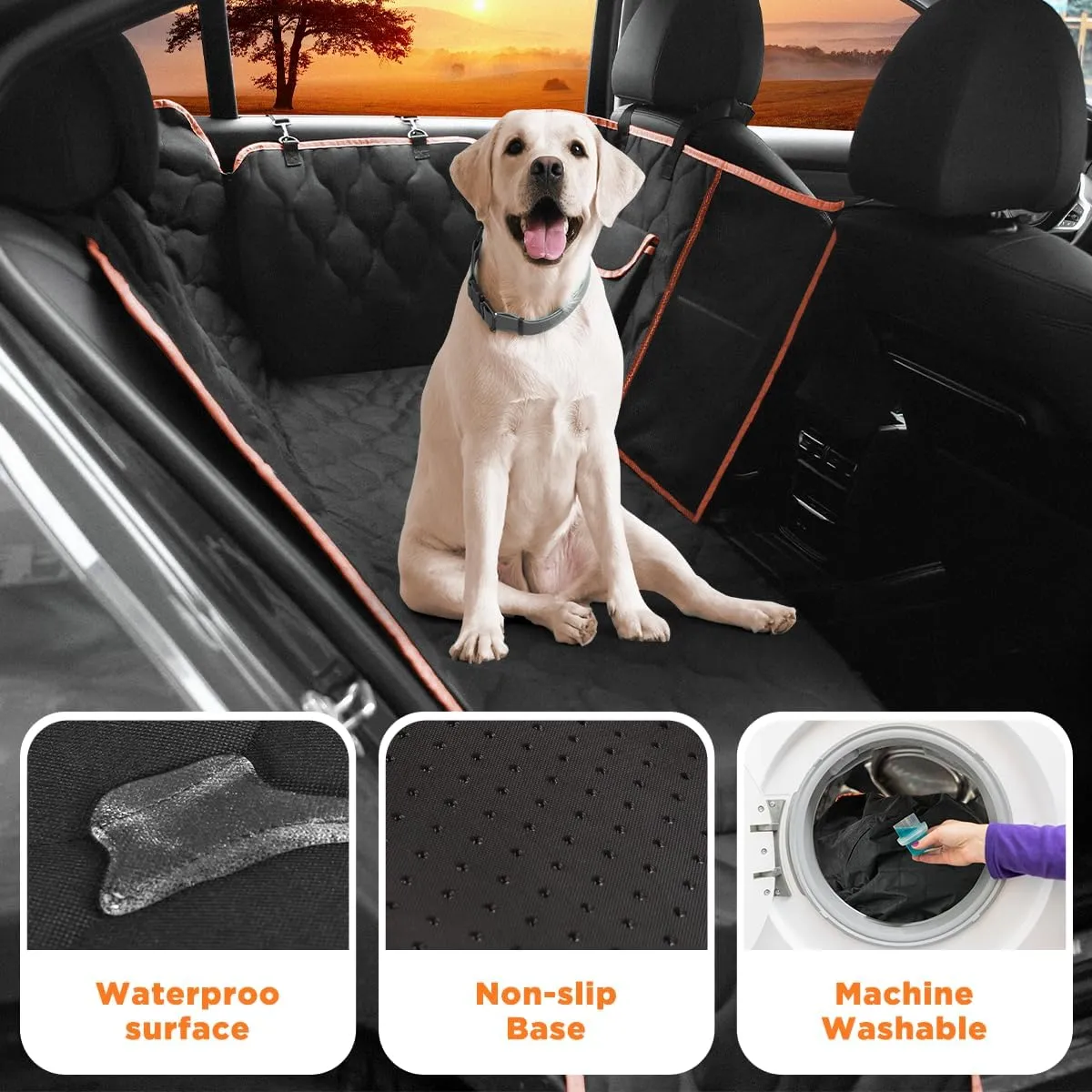 Waterproof Dog Car Seat Cover for Back Seat,Collapsible Scratchproof Dog Car Seats Covers,Nonslip Dogs Seat Cover with Mesh Window,Storage Pocket,Side Flaps,Universal Size Fit for Car/Truck/SUV