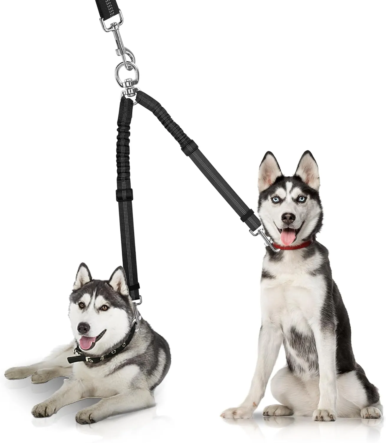 YAODHAOD Double Dog Leash, No Tangle 360 Swivel Rotation Reflective Lead, Adjustable Length Bungee Heavy Duty Walking Training Dual Dog Leash Extension (Black)
