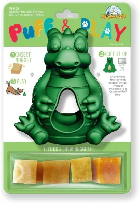 Yeti Puff and Play Dog Toy, Dog Chew Holder, Fun Stimulating Chew Toy for Teething, Behavior Training for Light to Moderate Chewers, (Green - Dragon)