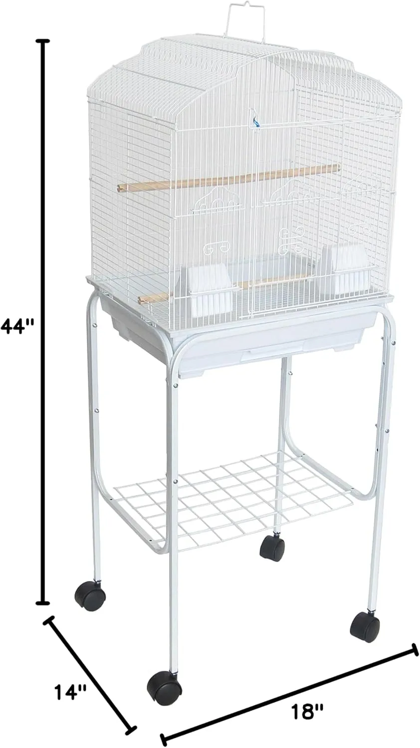 YML 5804 3/8" Bar Spacing Shall Top Bird Cage with Stand, 18" x 14"/Small, White