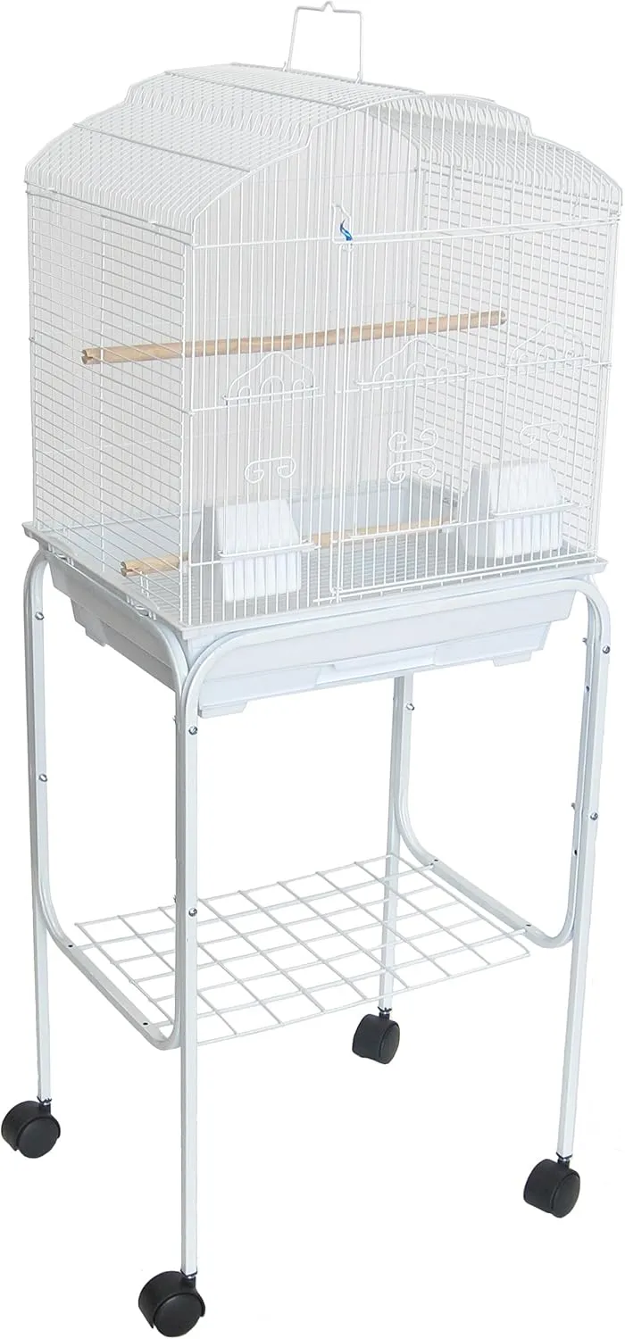 YML 5804 3/8" Bar Spacing Shall Top Bird Cage with Stand, 18" x 14"/Small, White