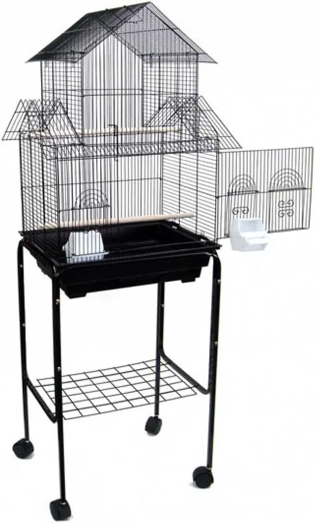 YML 5844 3/8" Bar Spacing Pagoda Bird Cage with Stand, 18" x 14"/Small, Black