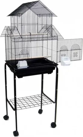 YML 5844 3/8" Bar Spacing Pagoda Bird Cage with Stand, 18" x 14"/Small, Black