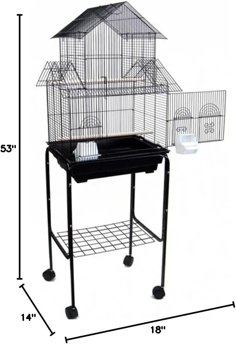YML 5844 3/8" Bar Spacing Pagoda Bird Cage with Stand, 18" x 14"/Small, Black