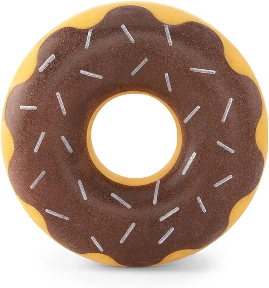ZippyPaws ZippyTuff Dog Chew Toy - Durable Rubber Chew Ring Toy, Puppy Teething Toys, Tough & Squeaky Toys for Small, Medium, & Large Dogs, Flexible TPR Material - Chocolate Donut